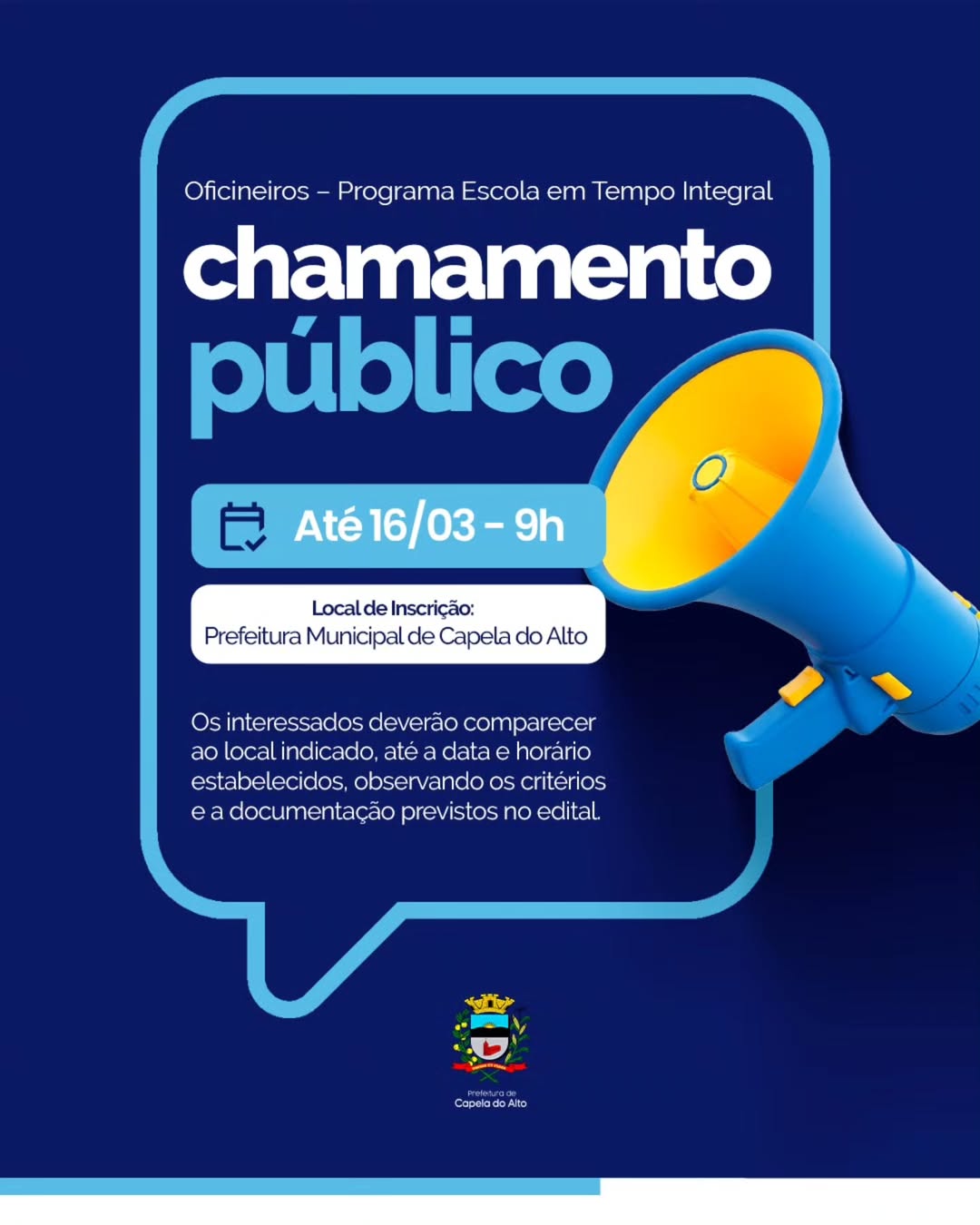 Chamamento Público: Oficineiros – Programa Escola em Tempo Integral 📢📚